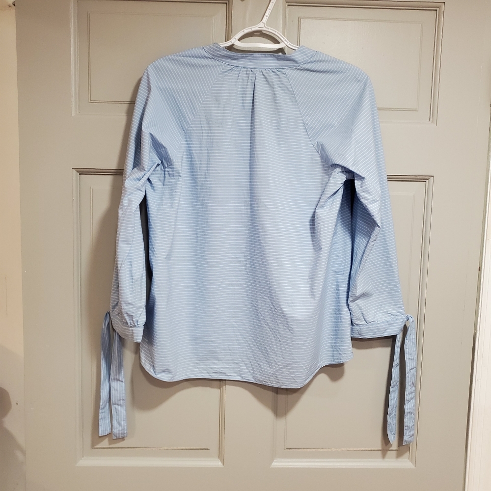 Madewell Blouse Women Size Small Light Blue Striped tie-sleeve popover top - Picture 9 of 12